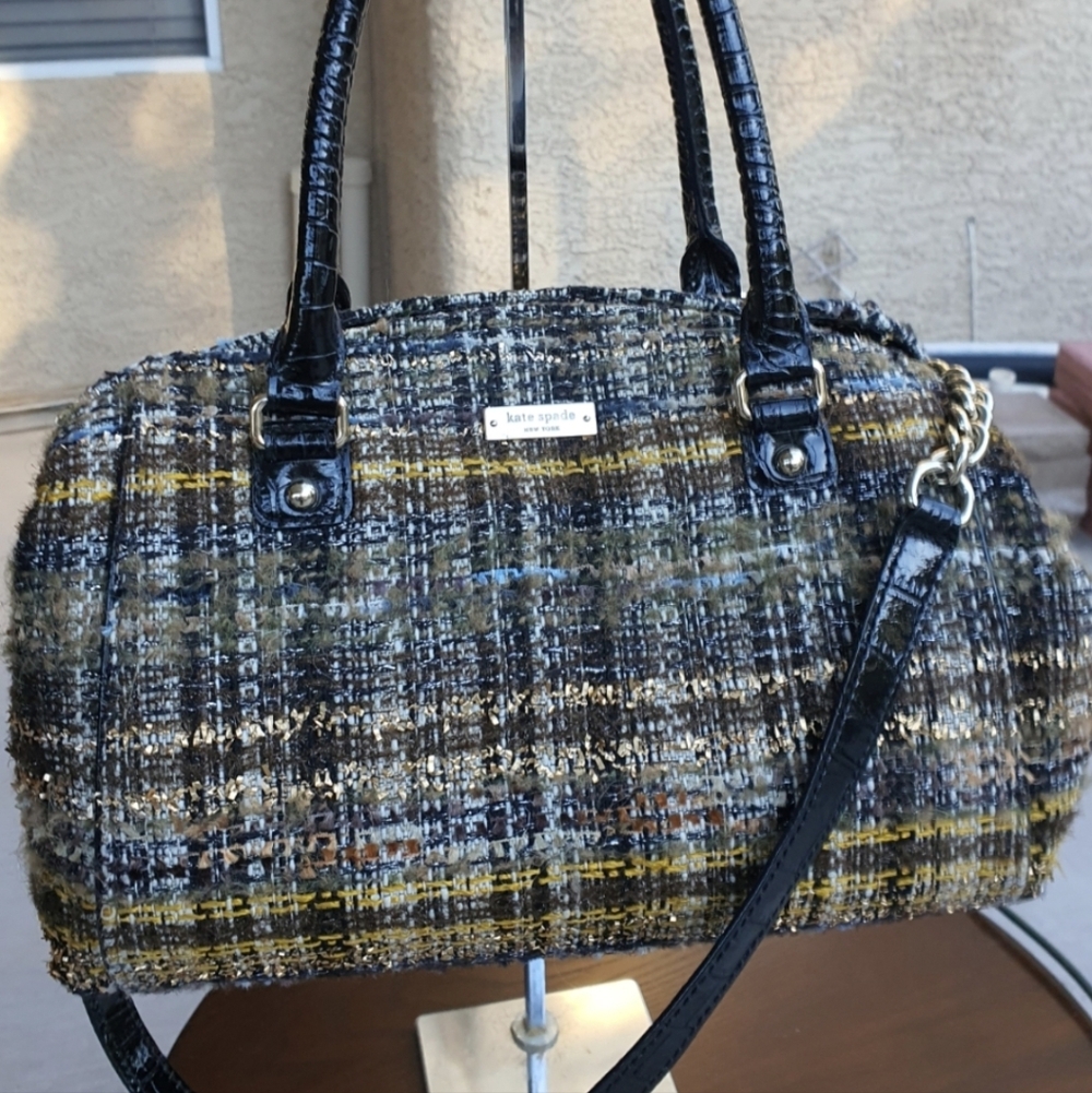 Kate Spade NY Carnegie Hall Satchel Metallic Tweed Sloan Croc Leather 2 Way Bag
